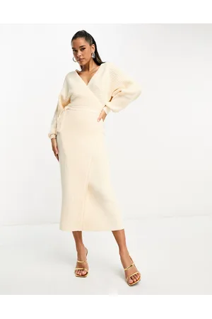 Pretty Lavish Vestito midi oversize a portafoglio in maglia color crema