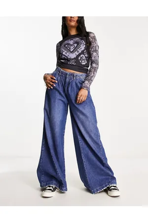 Free People Equinox - Jeans a fondo ampio lavaggio medio a vita bassa