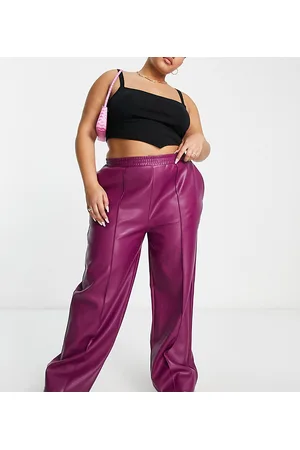 ASOS ASOS DESIGN Curve - Joggers dritti in pelle sintetica color prugna