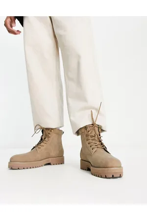 ASOS Stivali stringati in camoscio sintetico color pietra con suola spessa