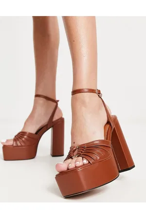ASOS Nixie - Sandali con tacco alto e plateau color cuoio con dettaglio ad anello