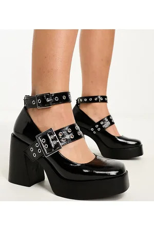 ASOS Proof - Scarpe Mary Jane a pianta larga nere con tacco e dettagli in metallo