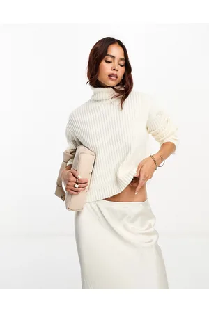 ASOS Maglione squadrato color crema a coste con collo alto