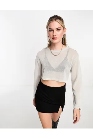 Pull&Bear Crop top a maniche lunghe metallizzato
