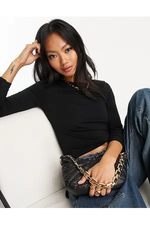 ASOS Top girocollo a maniche lunghe in maglia sottile nera