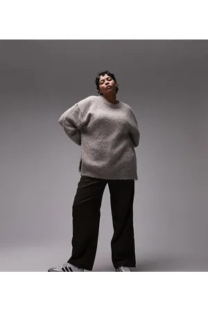 Topshop Curve - Maglione girocollo lavorato soffice color fungo con cuciture esposte