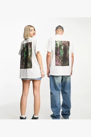 COLLUSION Unisex - T-shirt grigia con stampa fotografica iridescente