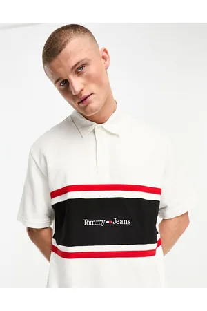 Tommy Hilfiger Polo a righe verticali bianca con logo lineare