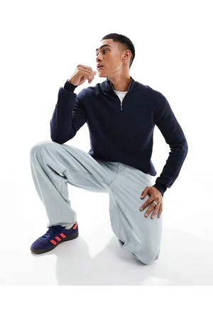 ASOS Maglione in cotone di media pesantezza con zip corta