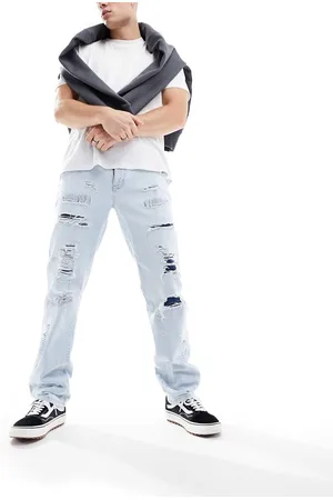 ASOS Jeans dritti lavaggio chiaro con strappi e dettagli riparati