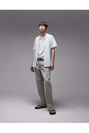 Topman Camicia a maniche corte vestibilità classica con rever a righe blu