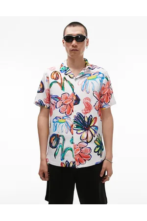 Topman Camicia a maniche corte vestibilità classica con rever e stampa di fiori