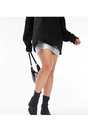 Topshop Tiff - Stivaletti alla caviglia a pianta larga in raso con tacco largo