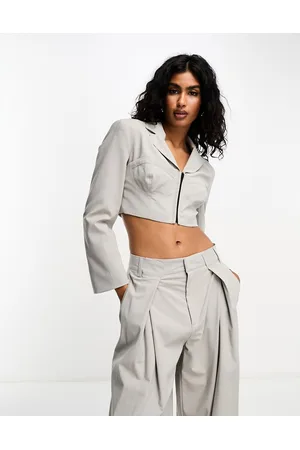 Bershka Blazer corto stile corsetto color pietra in coordinato
