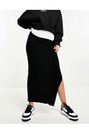 Miss Selfridge Gonna midi in maglia a coste nera