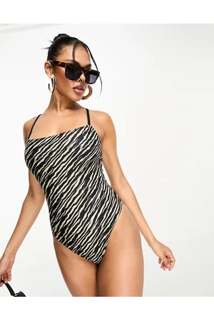 Hunkemöller Hunkemöller - Costume da bagno sgambato marrone con stampa zebrata