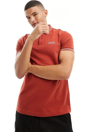 Barbour Essential - Polo a maniche corte rossa con righe a contrasto sui bordi