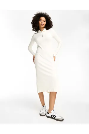 MANGO Vestito midi in maglia beige chiaro con colletto stile polo