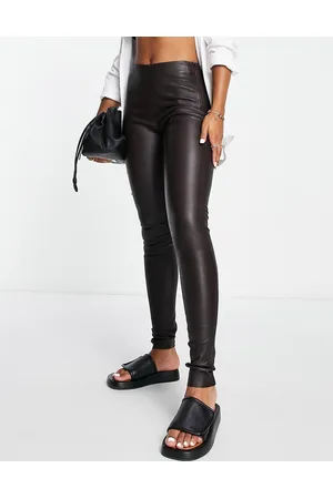 SELECTED Femme - Leggings in vera pelle marroni