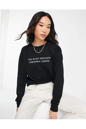 ASOS Felpa natalizia nera con scritta "Favourite jumper" glitterata
