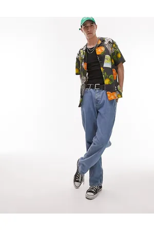 Topman Camicia a maniche corte comoda con rever nera con stampa di frutta