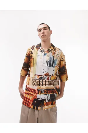 Topman Camicia a maniche corte comoda con rever e stampa di caffetteria
