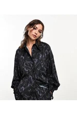 AllSaints In esclusiva x ASOS - - Charli - Camicia in raso nera in coordinato