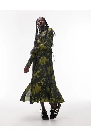 Topshop Vestito camicia midi verde a fiori