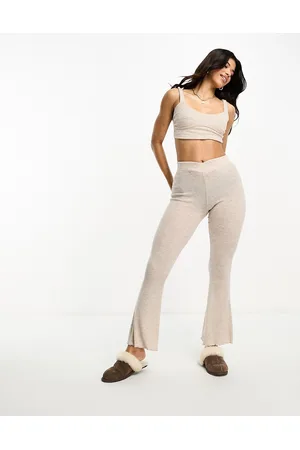 Boux Avenue Leila - Pantaloni a zampa con vita a V color pietra a coste