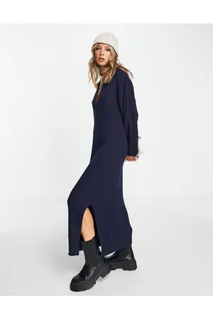 ASOS Vestito lungo in maglia con colletto aperto
