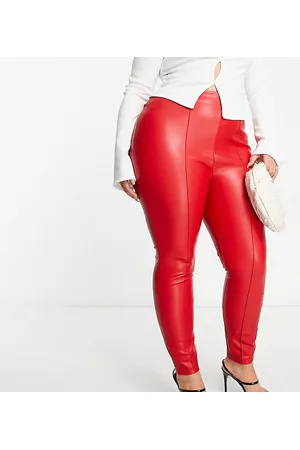 ASOS ASOS DESIGN Curve - Pantaloni a sigaretta in pelle sintetica rossi