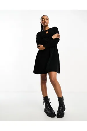 Urban Revivo Vestito corto in maglia nera con busto arricciato lucido