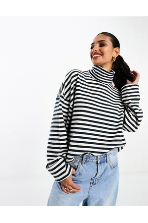 ASOS Dolcevita super morbido squadrato a righe color blu navy e crema
