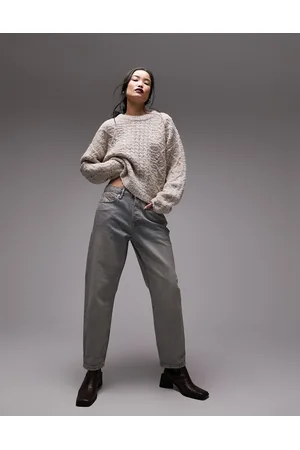 Topshop Maglione girocollo lavorato a trecce color pietra