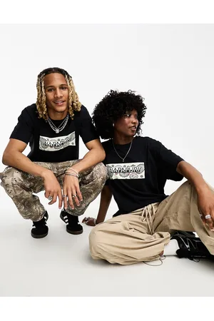 Napapijri Andesite - T-shirt nera con logo riquadrato con stampa cachemire