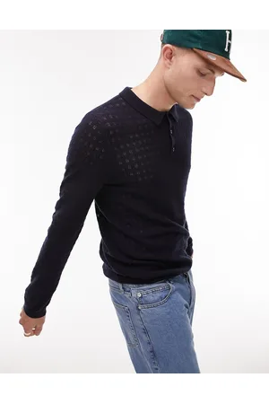 Topman Polo a maniche lunghe in maglia testurizzata