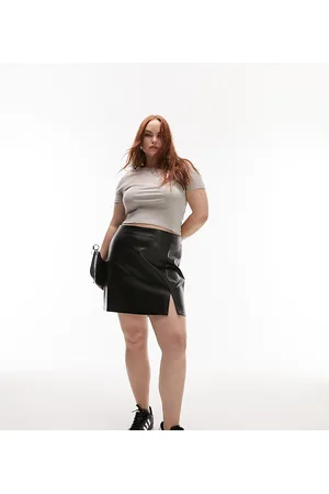 Topshop Curve - Minigonna in pelle sintetica nera con spacco
