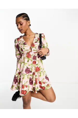 The Frolic Vestito corto babydoll polvere con stampa di rose