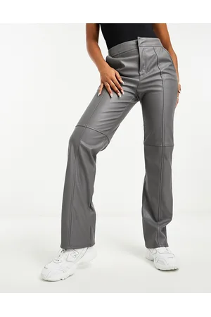 ASOS Pantaloni dritti in pelle sintetica con dettagli con cuciture grigi