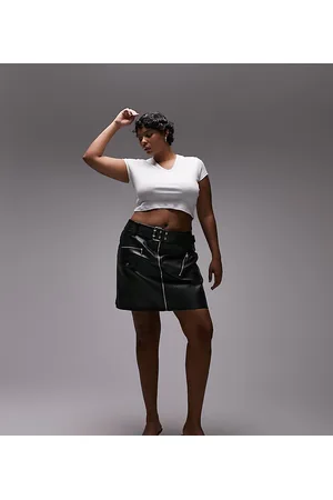 Topshop Curve - Minigonna stile biker in pelle sintetica nera