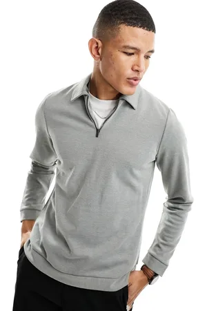 Harry Brown Polo a maniche lunghe antracite con colletto con zip