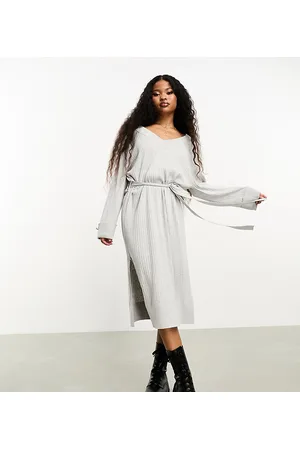 River Island Vestito midi mélange con scollo a V e cintura