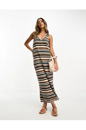 Whistles Vestito midi in maglia marrone a righe rétro