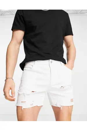 ASOS Pantaloncini di jeans taglio corto skinny bianchi con strappi