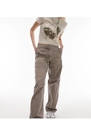 Topshop Pantaloni dritti a vita bassa color talpa slavato