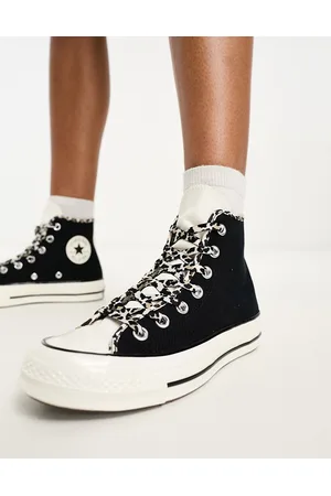 Converse Chuck 70 Hi - Sneakers alte nere con lacci leopardati
