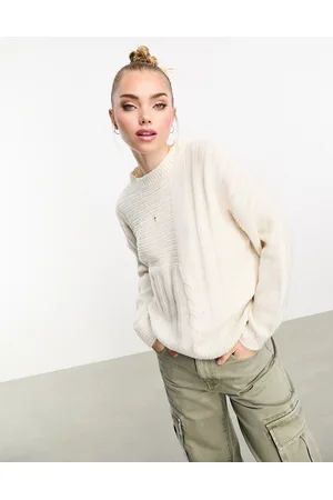 Pieces® Maglione lavorato a trecce morbido color crema