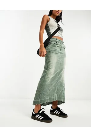 Emory Park Gonna lunga in denim oliva con cuciture a vista