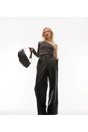 Topshop Pantaloni dad fit in pelle sintetica a fondo ampio neri