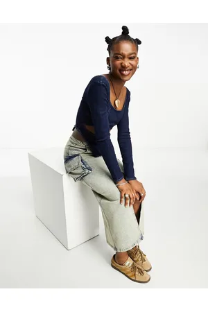 Bershka Top in denim con cut-out sul davanti